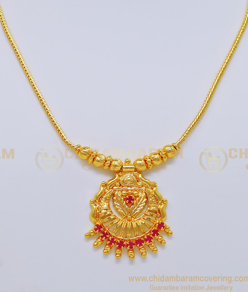 NLC720 - Traditional Gold Design Ruby Stone Small Dollar Necklace Design for Women 