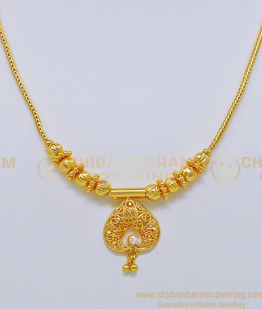 NLC721 - Elegant One Gram Gold Simple White Stone Necklace Design Buy Online