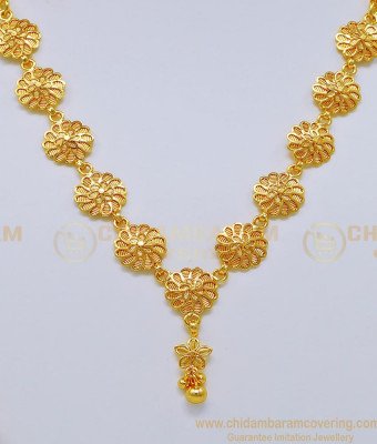 NLC723 - One Gram Gold Sun Flower Model Simple Gold Covering Necklace Design Online Shopping