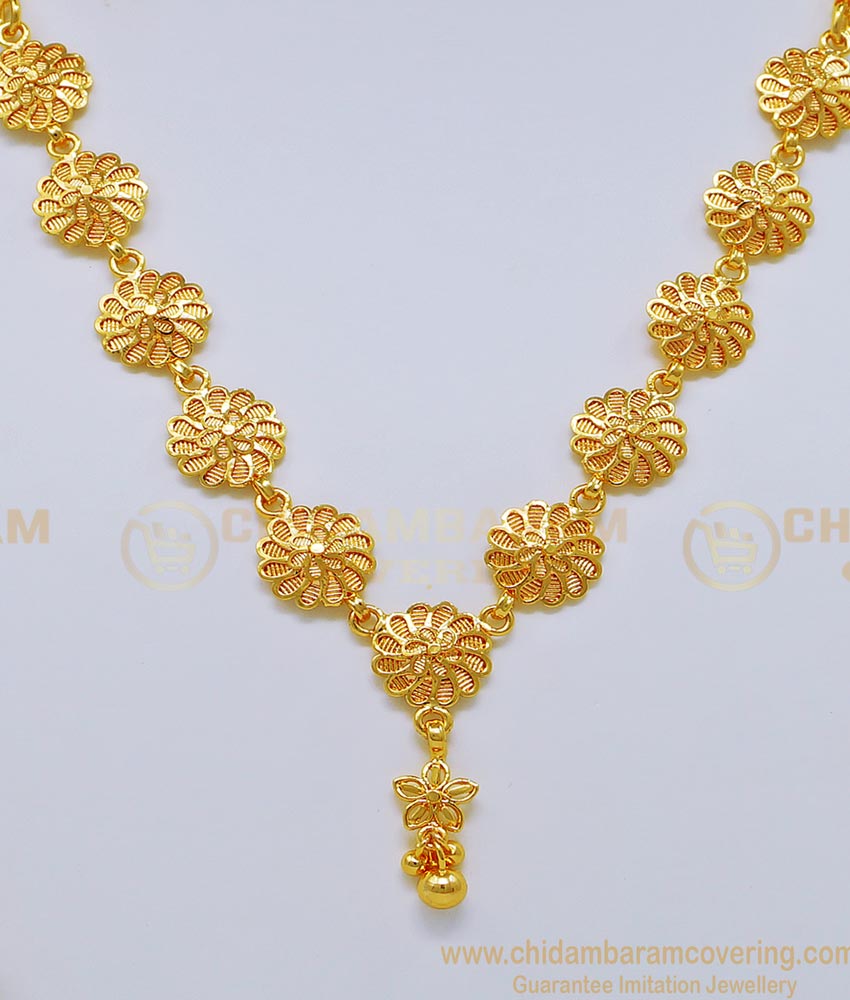 NLC723 - One Gram Gold Sun Flower Model Simple Gold Covering Necklace Design Online Shopping