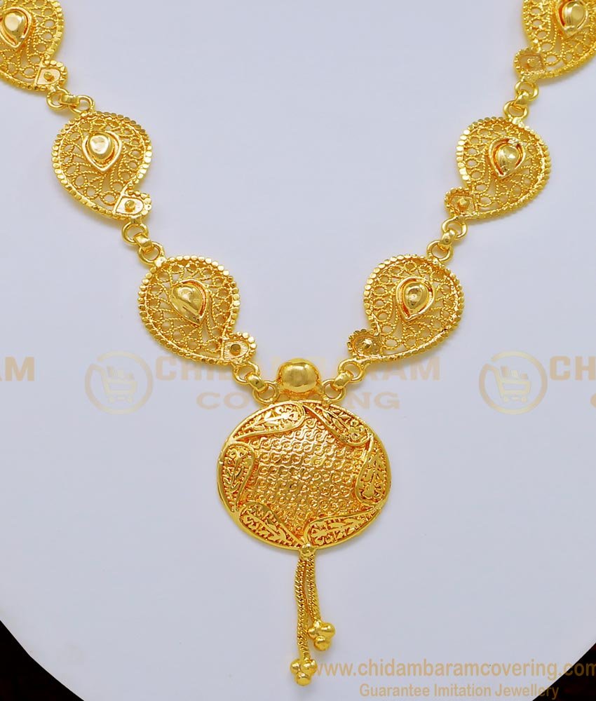 NLC728 - Beautiful Mango Design Party Wear Pure Gold Plated Necklace Collections Online    