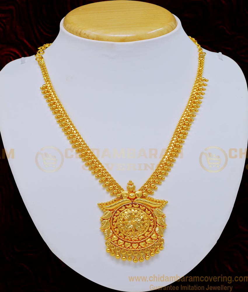 NLC730 - Traditional Gold Beads Plain Gold Covering Necklace Design for Women 