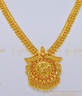 NLC730 - Traditional Gold Beads Plain Gold Covering Necklace Design for Women 