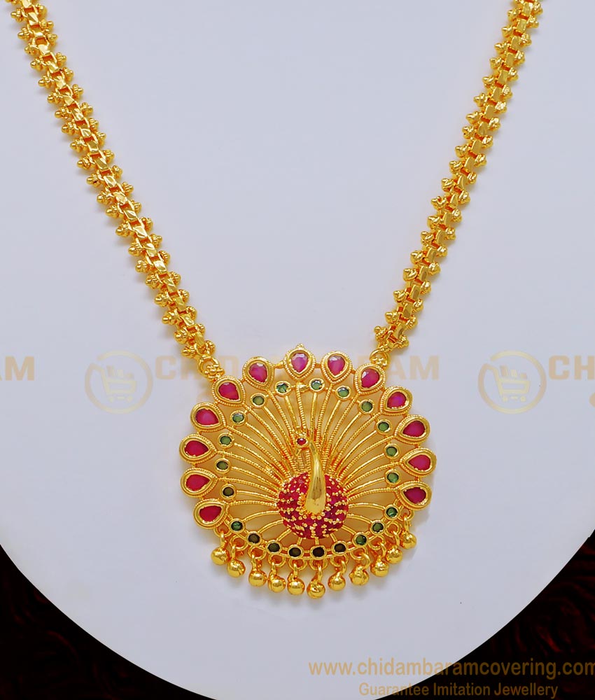 NLC733 - Beautiful Peacock Design Necklace 1 Gram Ruby Emerald Stone High Quality Imitation Necklace  