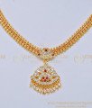 NLC738 - Impon Gold Plated White and Ruby Stone South Indian Attigai Necklace For Women 