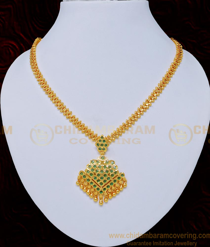 NLC742 - Beautiful Bridal Wear Emerald Stone One Gram Gold Impon Attigai Designs Buy Online