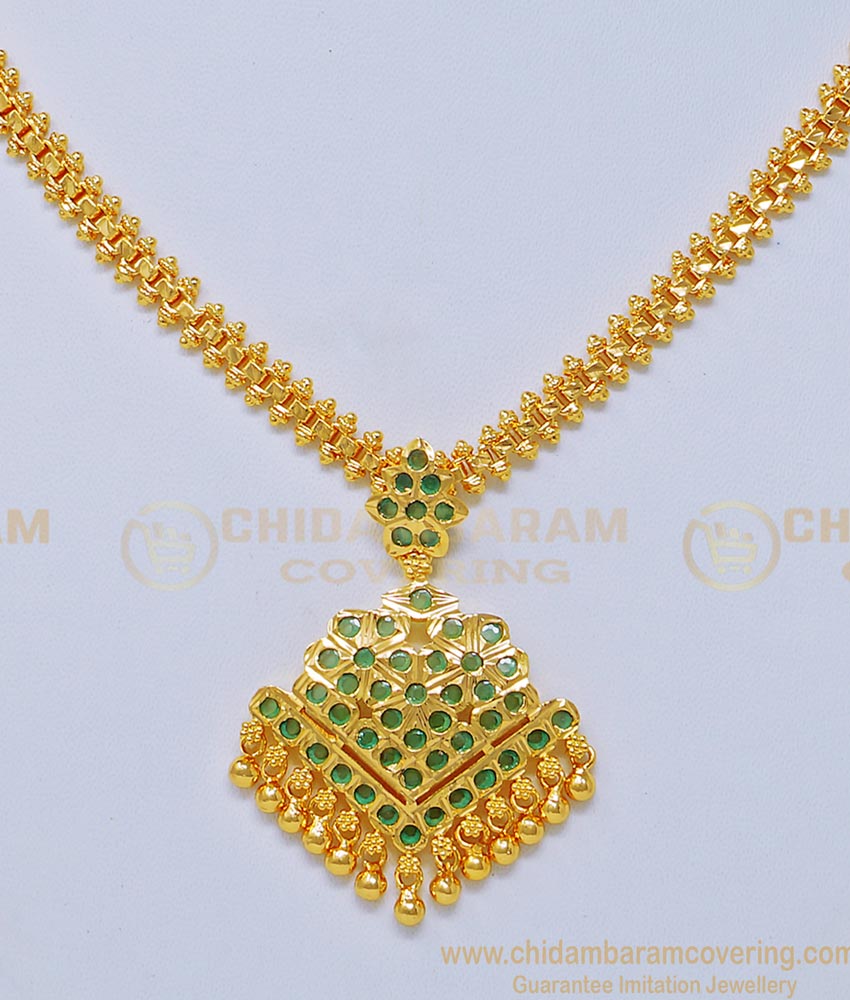 NLC742 - Beautiful Bridal Wear Emerald Stone One Gram Gold Impon Attigai Designs Buy Online