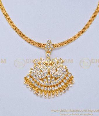 NLC746 - Real Gold Design Impon White Stone Necklace Gold Plated Wedding Attigai Online 