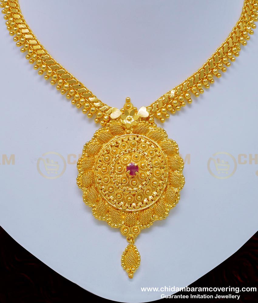 NLC750 - Gold Plated Guarantee Necklace Ruby Stone Necklace Fashion Jewelry Online