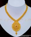 NLC751 - One Gram Gold Plated First Quality Gold Design Ruby Stone Pendant Necklace 