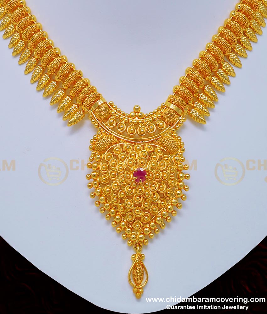 NLC754 - Trendy Kerala Jewellery Single Stone Necklace Imitation Necklace Online