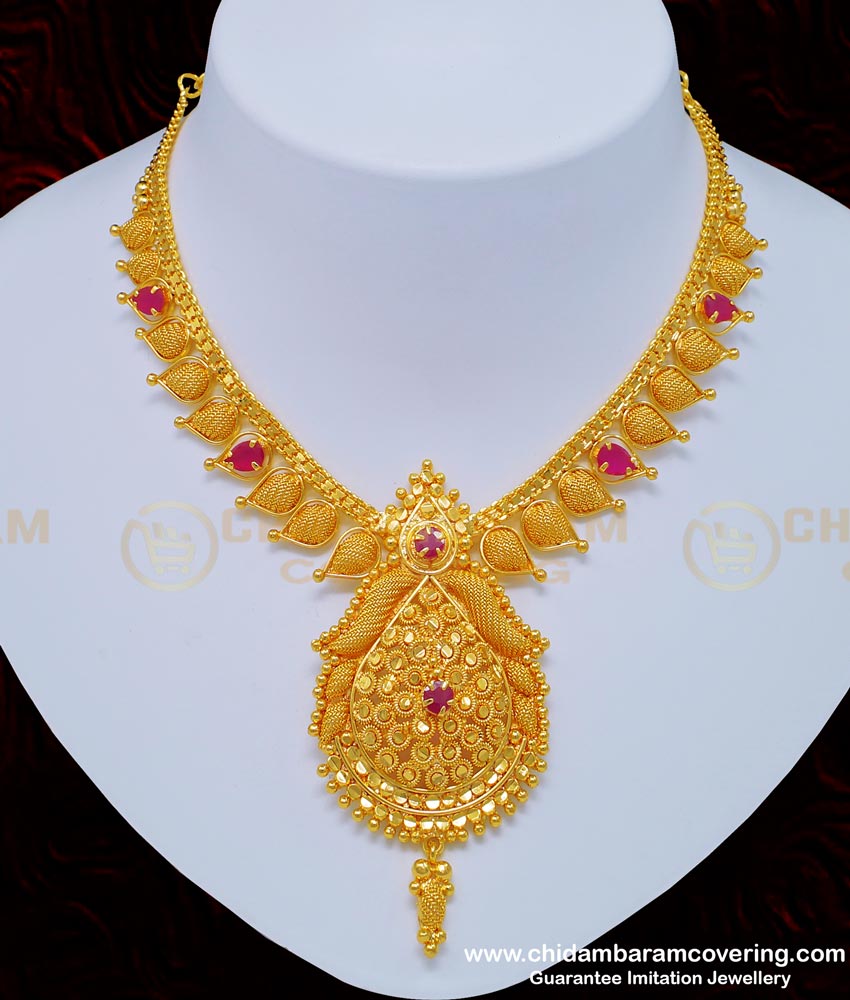 NLC755 - Elegant Look High Quality Ruby Stone Necklace One Gram Jewellery Online