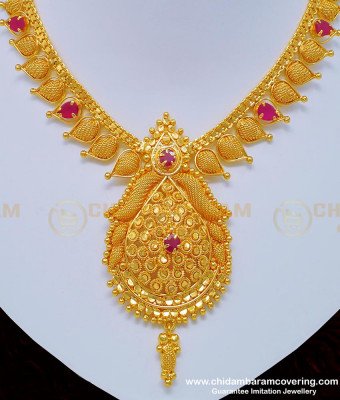 NLC755 - Elegant Look High Quality Ruby Stone Necklace One Gram Jewellery Online