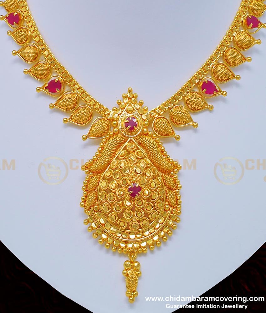 NLC755 - Elegant Look High Quality Ruby Stone Necklace One Gram Jewellery Online