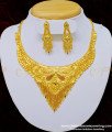NLC759 - One Gram Gold Forming Jewellery Enamel Wedding Gold Necklace and Earring Set for Women 