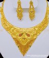 NLC759 - One Gram Gold Forming Jewellery Enamel Wedding Gold Necklace and Earring Set for Women 