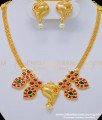 NLC762 - Elegant First Quality Ruby Emerald Kemp Stone Sangu Design Necklace with Earring Pure Gold Plated Jewelry  