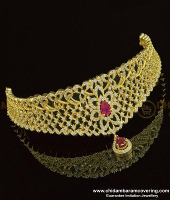 NLC769 - Bridal Wear American Diamond White and Ruby 1 Gram Gold Imitation Choker Necklace Set