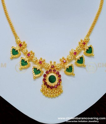NLC780 - Traditional Kerala Green Palakka Necklace Gold Plated Jewellery Online