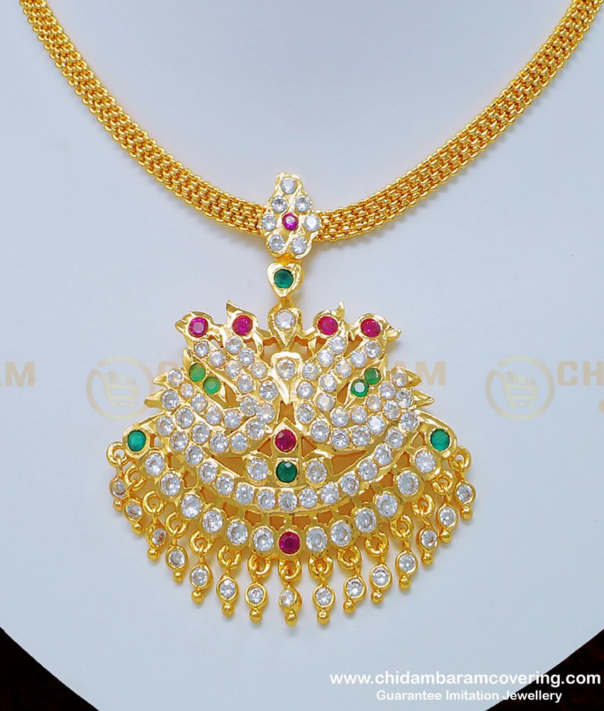 NLC795 - Attractive Impon Multi Stone Swan Model Attigai Wedding Necklace Online 