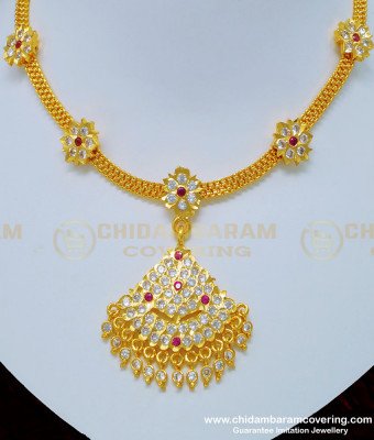NLC796 - Latest Impon Attigai Collections Flower Mugappu Design Attigai Necklace Buy Online