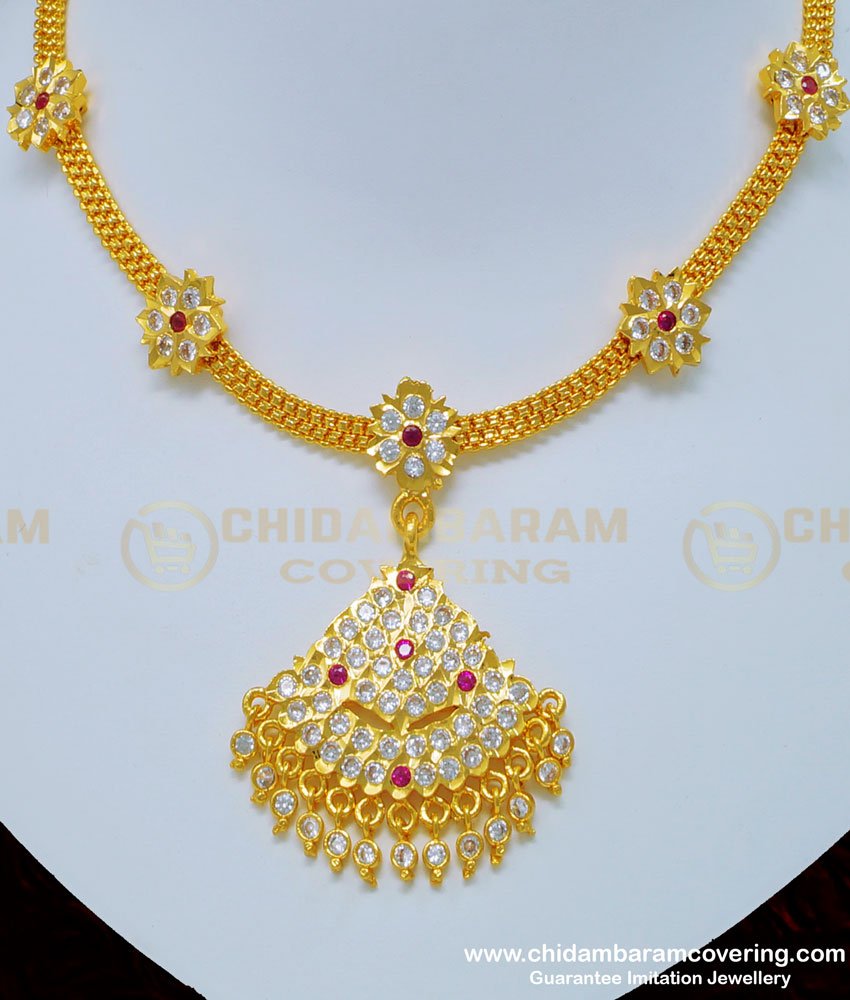 NLC796 - Latest Impon Attigai Collections Flower Mugappu Design Attigai Necklace Buy Online