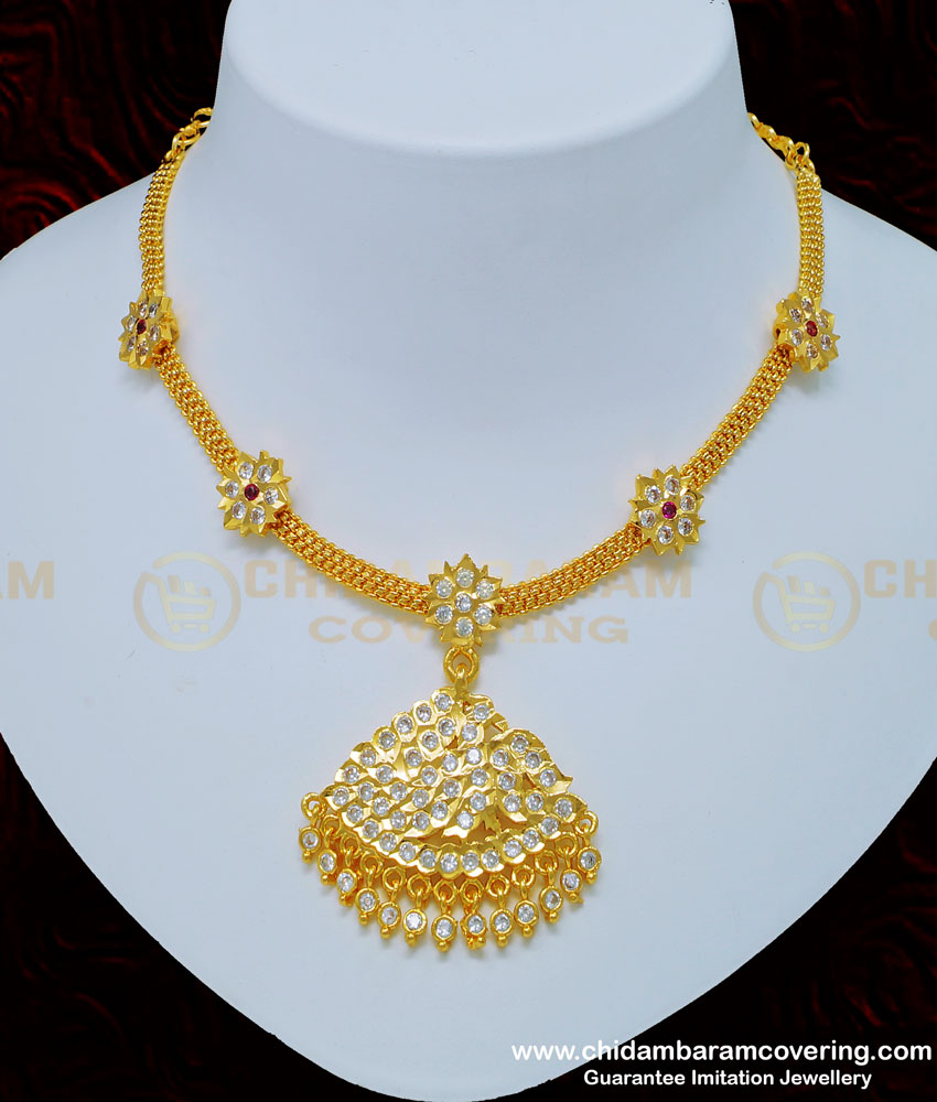 NLC797 - New Model Bridal Wear Flower Design White Stone Impon Attigai Collections Buy Online