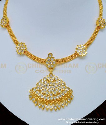 NLC798 - Real Gold Design New Model Full White Stone Five Metal Attigai Necklace for Women 