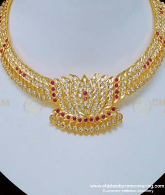 NLC800 - Traditional Impon Real Gold Design Lotus Design Necklace Attigai Choker for Wedding