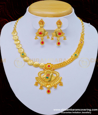 NLC803 - Latest Collection Ad Stone with Enamel Forming Gold Finish Necklace with Earring Online 