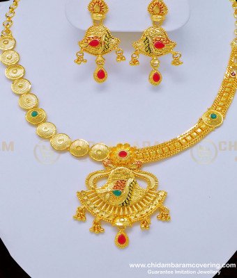 NLC803 - Latest Collection Ad Stone with Enamel Forming Gold Finish Necklace with Earring Online 