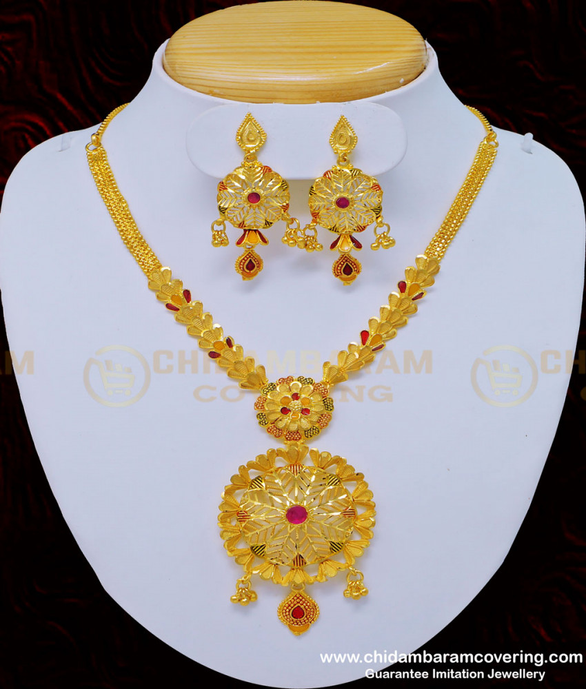 NLC804 - Unique Flower Design High Quality Gold Forming Necklace Set for Wedding
