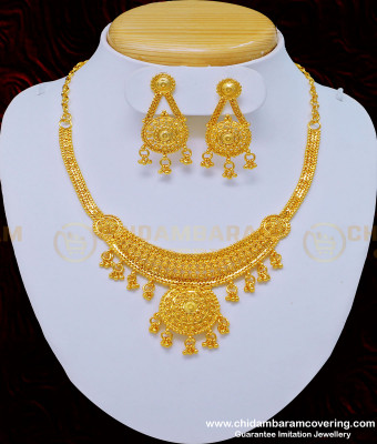NLC806 - Real Gold Design Good Quality Forming Gold Bridal Wear Necklace with Earring Online 