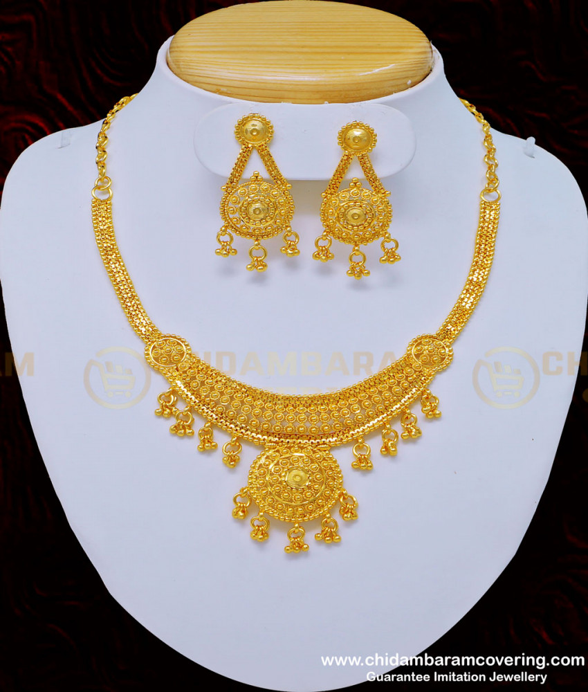 NLC806 - Real Gold Design Good Quality Forming Gold Bridal Wear Necklace with Earring Online 