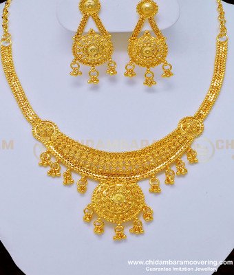 NLC806 - Real Gold Design Good Quality Forming Gold Bridal Wear Necklace with Earring Online 