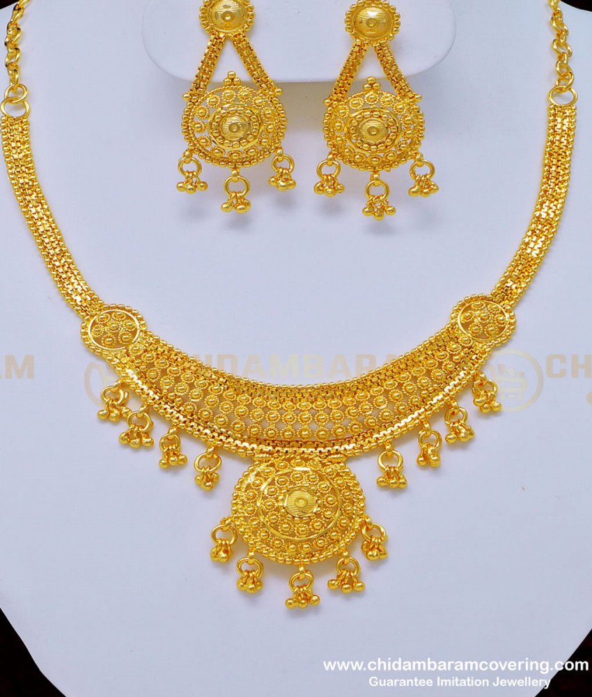 NLC806 - Real Gold Design Good Quality Forming Gold Bridal Wear Necklace with Earring Online 