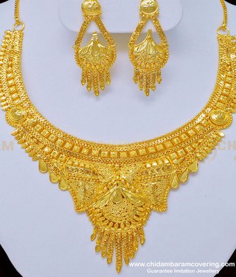 NLC807 - Traditional Wedding Gold Necklace Design 2 Gram Gold Necklace Set Online
