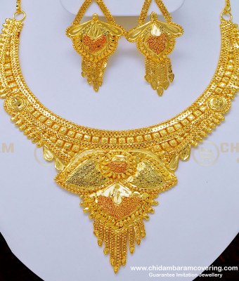 NLC808 - Marriage Bridal Gold Necklace Designs 2 Gram Gold Necklace with Earring Set 