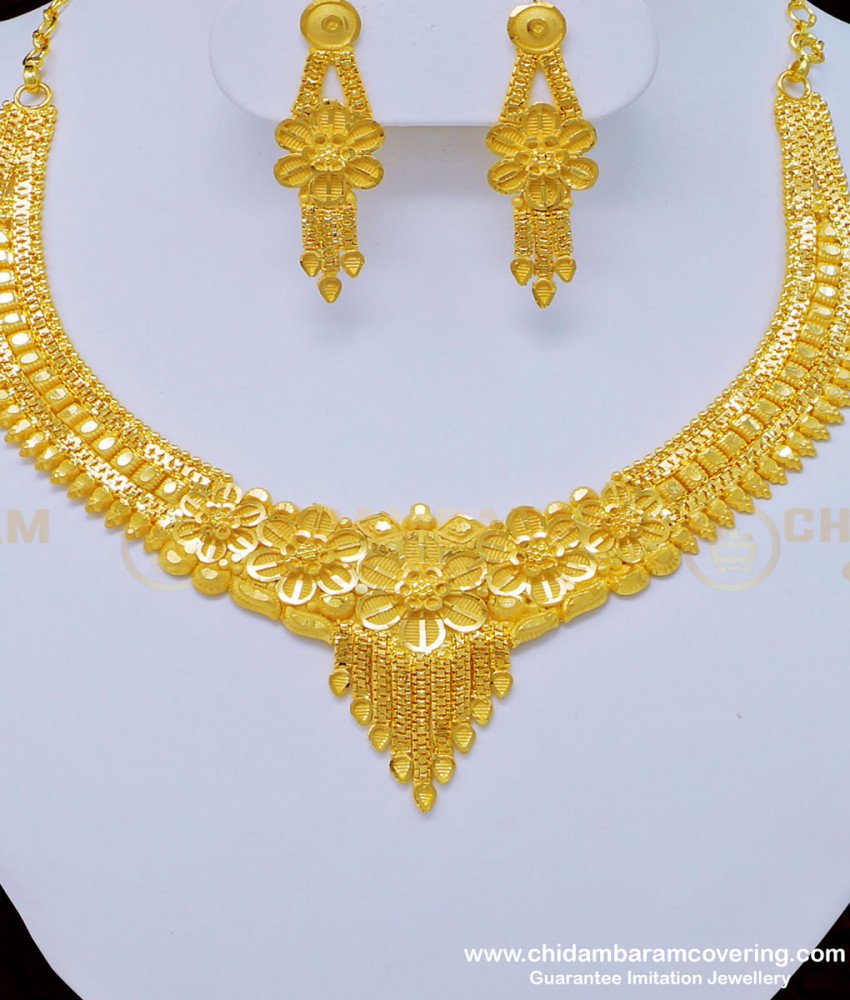 NLC809 - Traditional Real Gold Design First Quality Bridal Wear Forming Gold Necklace Set