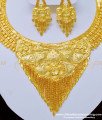 NLC810 - Stunning Gold First Quality Bridal Wear Forming Gold Plain Necklace Set for Wedding