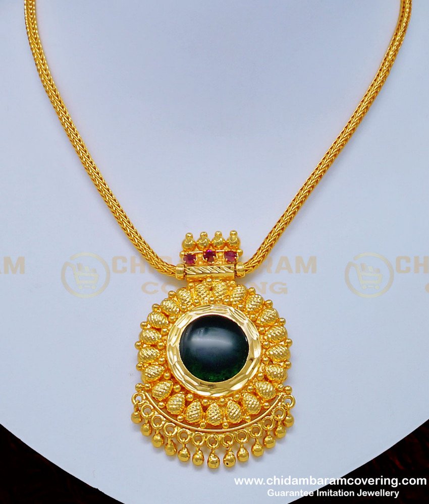 NLC814 - Buy Kerala Style Pink Stone Simple Dollar Green Palakka Necklace Artificial Jewellery