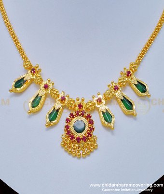 NLC816 - Traditional Kerala Green Nagapadam Necklace Gold Plated Jewellery Online