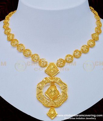 NLC819 - Latest Dubai Gold Necklace Design Light Weight Flexible Necklace with Earring Imitation Jewellery