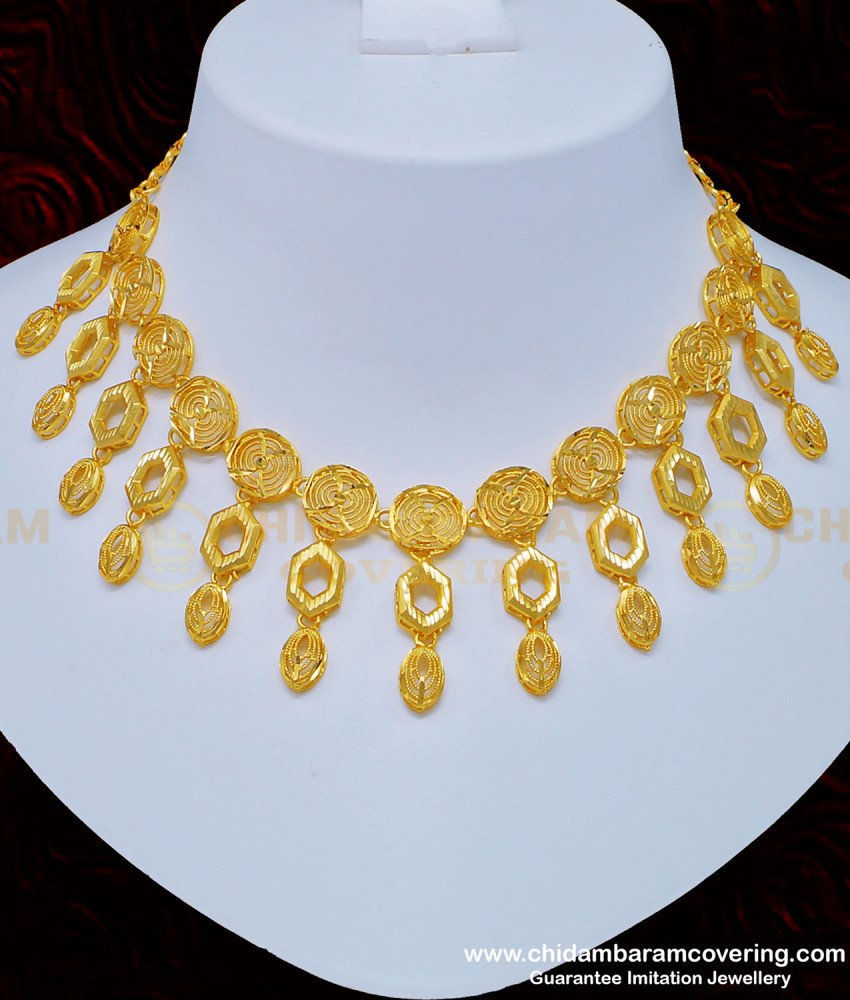 NLC820 - Real Gold Look Light Weight Choker Necklace with Earring Dubai Gold Jewellery Design Buy Online