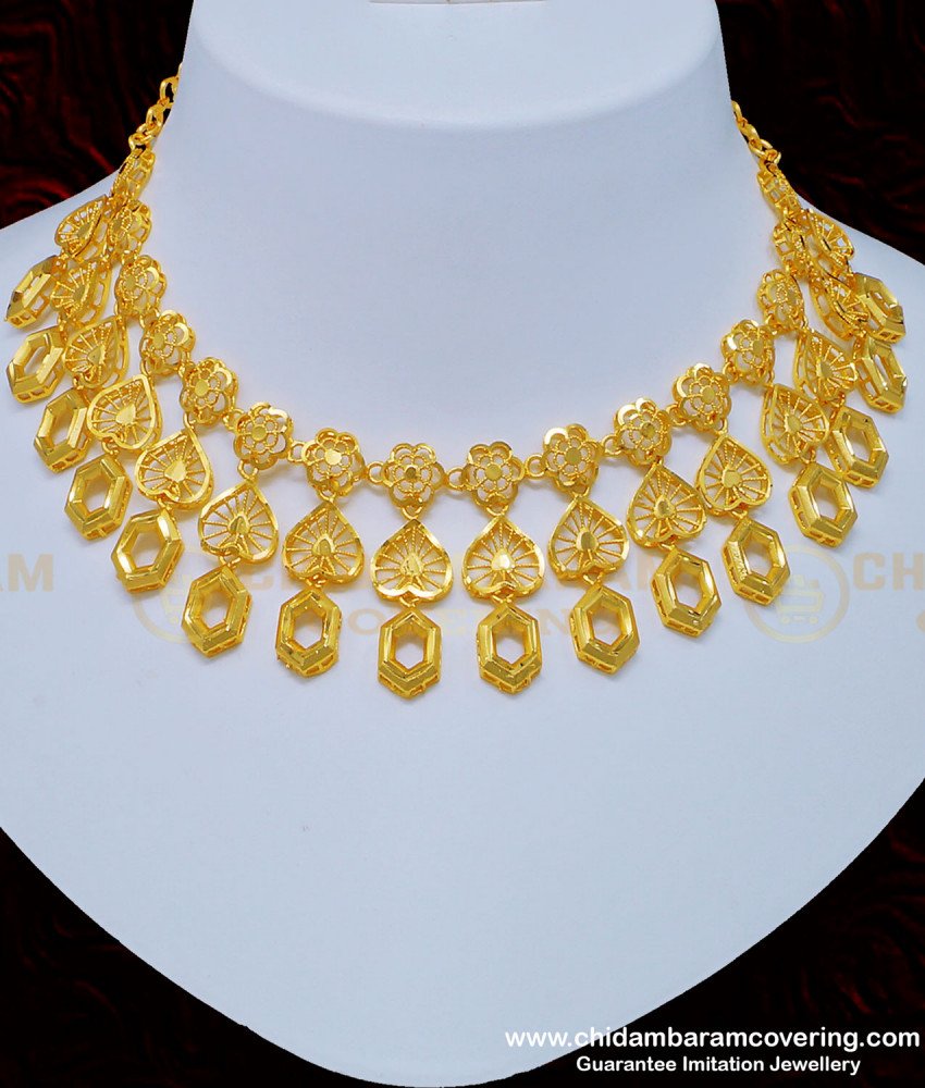 NLC821 - Elegant Marriage Arabic Gold Choker Necklace Set First Quality Imitation Jewellery Online