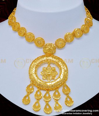 NLC822 - 1 Gram Gold Bridal Wear First Quality Dubai Gold Necklace Set for Wedding 