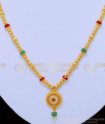 NLC825 - One Gram Gold Green and Red Crystal Balls Necklace for Women 