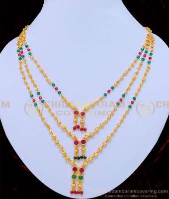 NLC827 - One Gram Gold Latest Beads Necklace Collection 3 Line Layered Necklace Online 