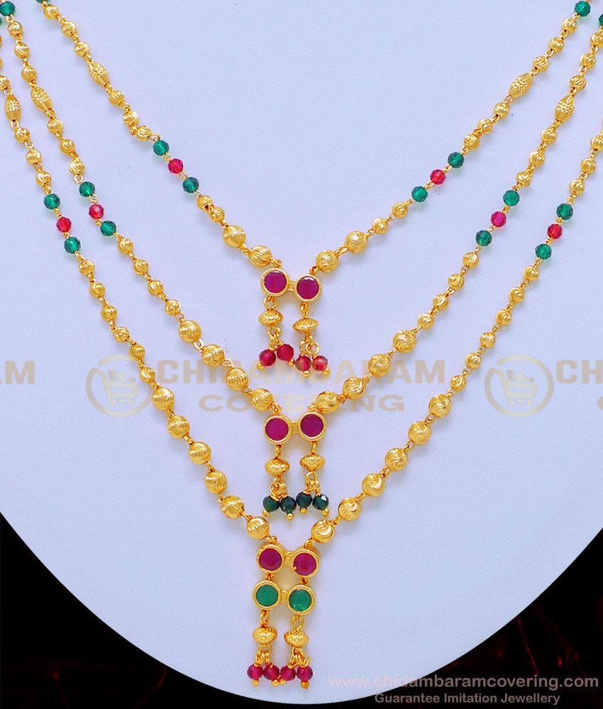NLC827 - One Gram Gold Latest Beads Necklace Collection 3 Line Layered Necklace Online 