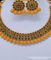 NLC829 - Latest Handmade Kemp Green Stone Lakshmi Kasumalai Nagas Necklace Set 